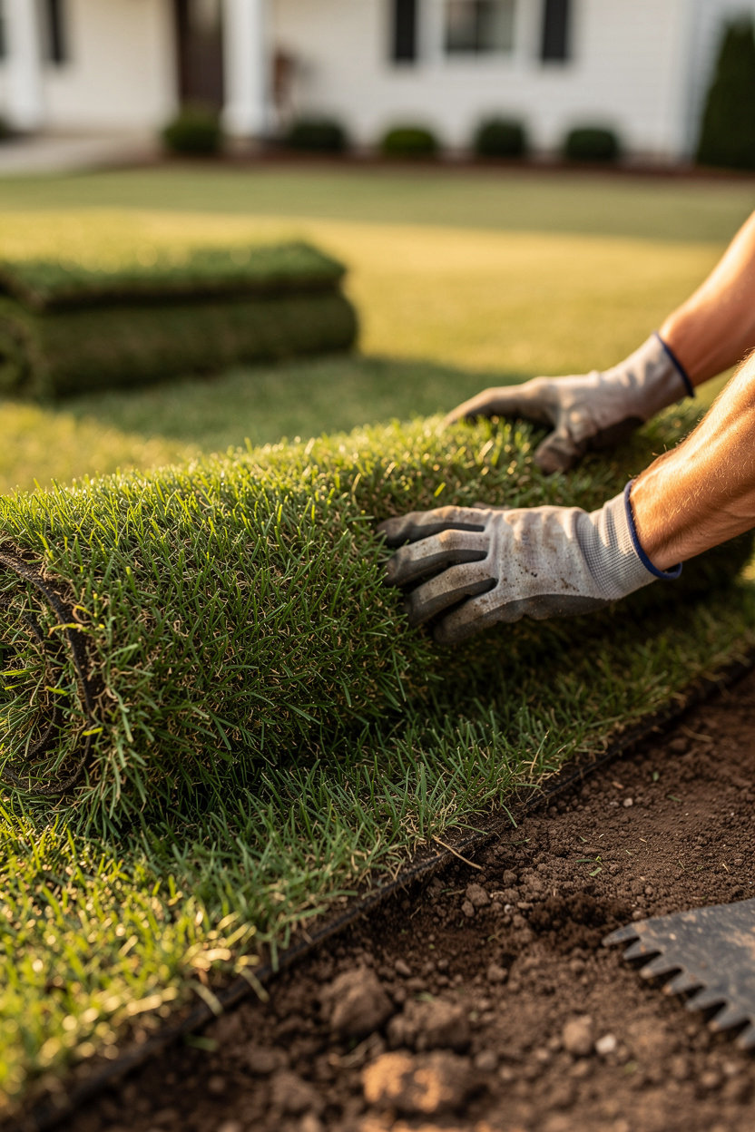Green Ridge Landscaping professional sod installation showing fresh grass installation in Nashville, TN
